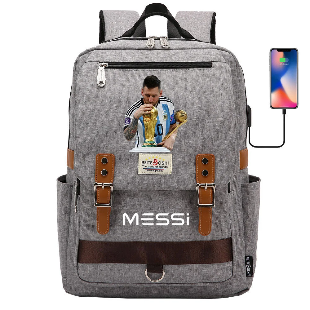 Buzzdaisy Get Ready for School with Lionel Messi-themed Square Backpack featuring USB Charging and Laptop Compartment!