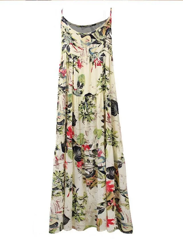 Women's Strap Dress Maxi long Dress Sleeveless Floral Summer Hot Casual Red Yellow M L XL XXL 3XL 4XL 5XL