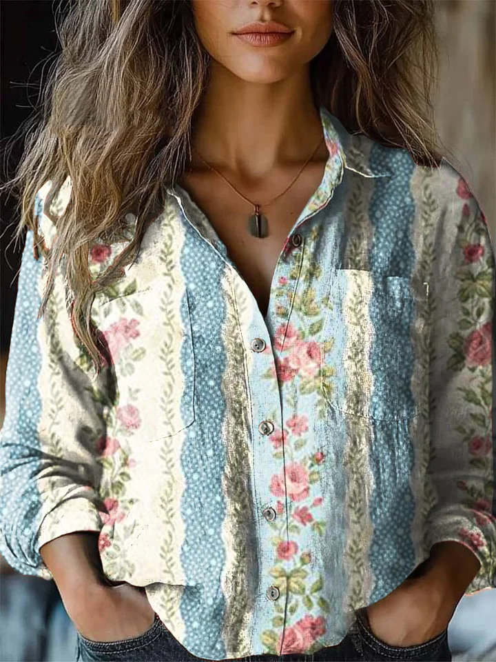 Women's Vintage Bohemian Floral Print Casual Western Shirt