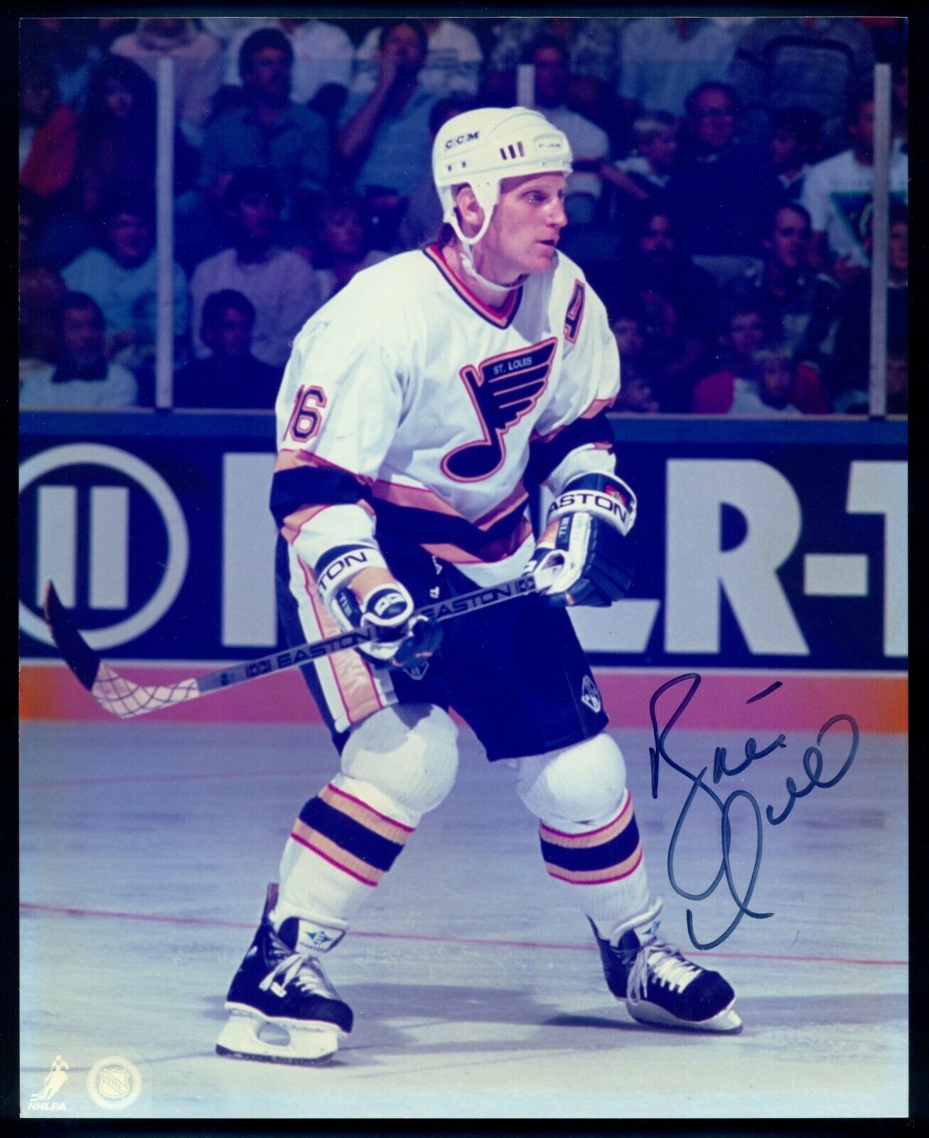 BRETT HULL AUTOGRAPH SIGNED on 8x10 NHL Orig issue 1990 St. Louis Blues Photo Poster painting