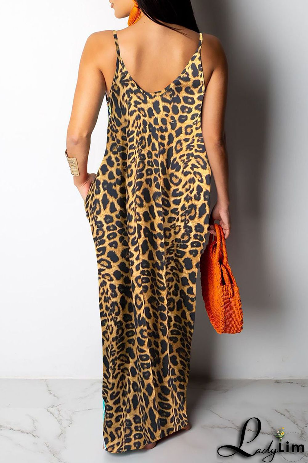 Yellow Sexy Print Patchwork Spaghetti Strap Sling Dress Dresses