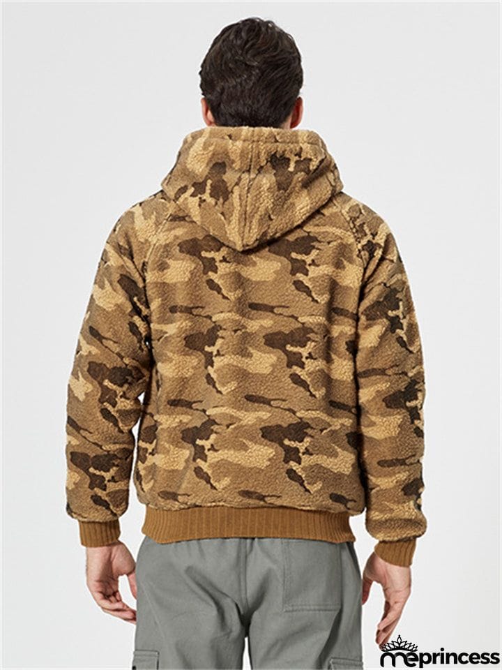 Men's Casual Hooded Camouflage Print Loose Winter Sweatshirt