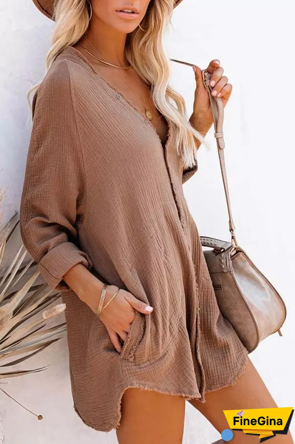 Button Pockets Shirt Mini Dress
