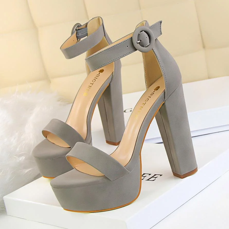 Sexy block heel super high heel open toe belt buckle sandals