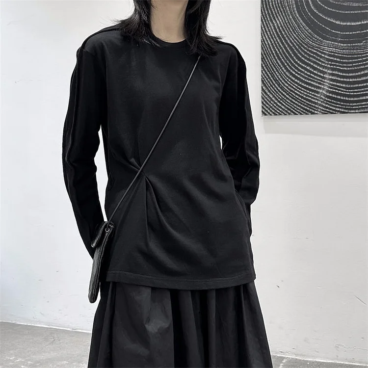 Trendy Irregular Design with Pinch Pleats Design Long Sleeve Shirts-dark style-men's clothing-halloween