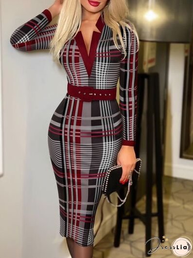 Printed Notched Long Sleeve Wrap Dress