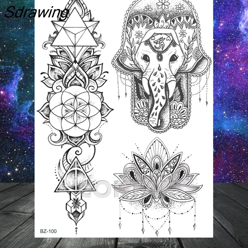 Sdrawing Geometric Fox Wolf Temporary Tattoos For Men Women Henna Tatoos Paper Waterproof Body Art Arm Leg DIY Fake Tattoo Sticker