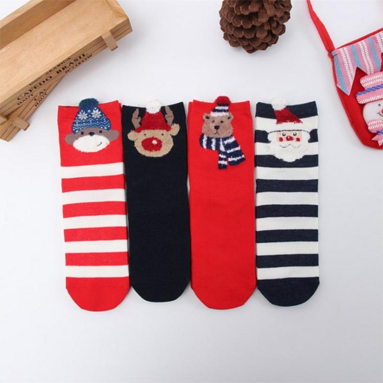 Cute Cartoon Christmas Socks Red 4 Pairs Set - Modakawa Modakawa