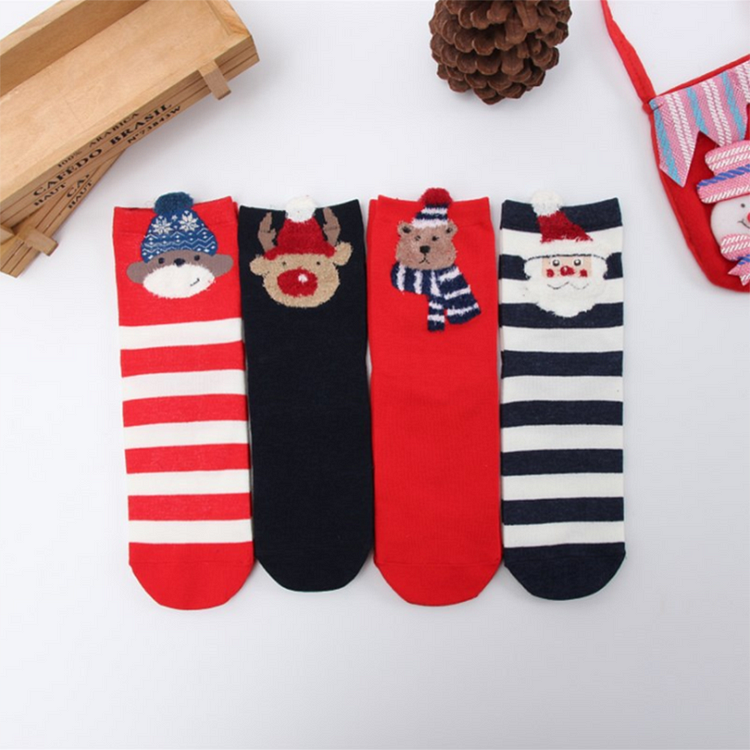 Cute Cartoon Christmas Socks Red 4 Pairs Set