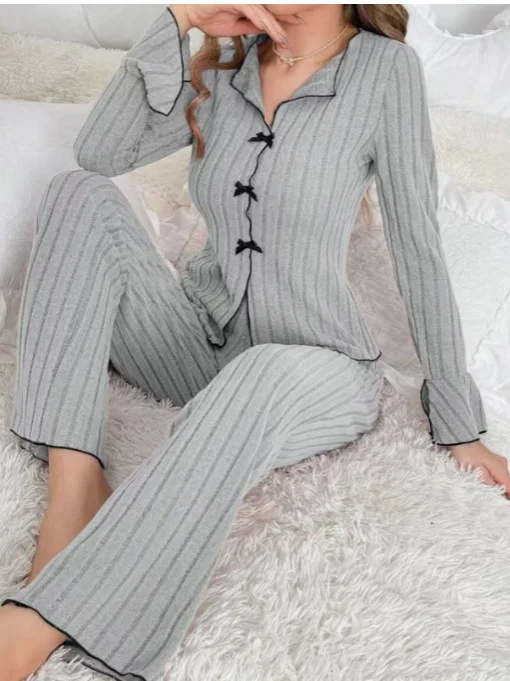 Nigikala Nigikala Autumn And Winter Collar Long-Sleeved Trousers Lady Pajamas Set Homewear