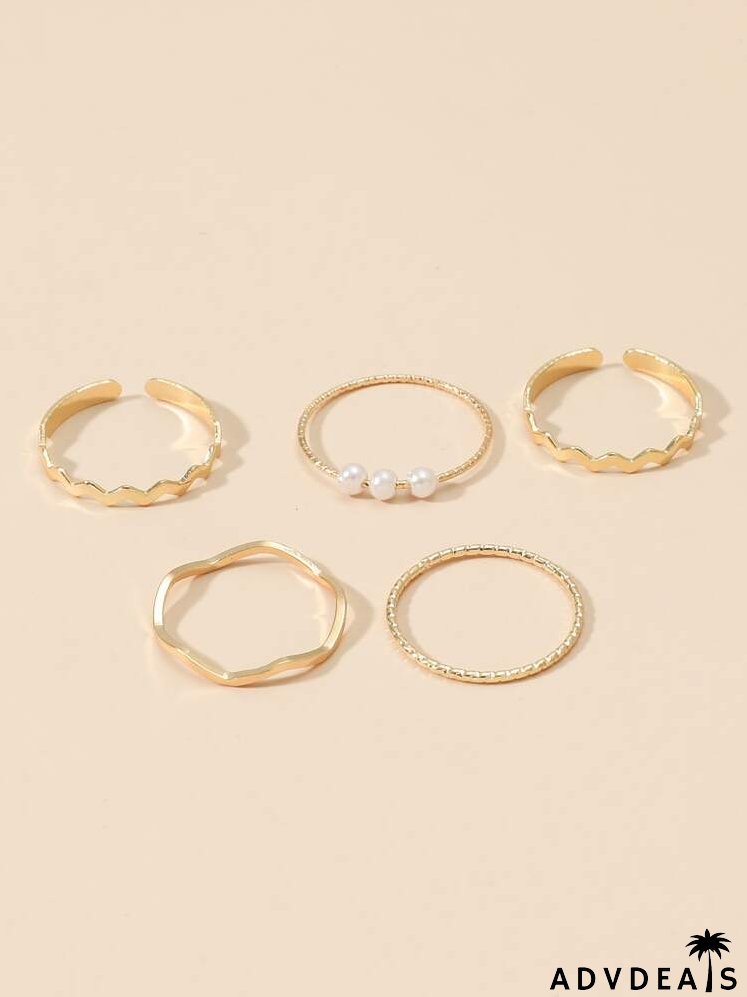 5pcs Faux Pearl Decor Ring