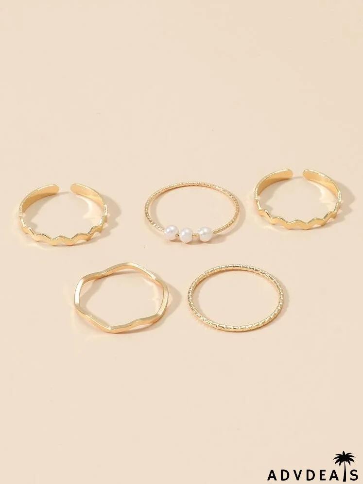 5pcs Faux Pearl Decor Ring