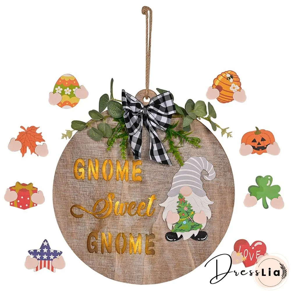 Wooden Gnome Theme Sign With Magnetic Interchangeable Accessories