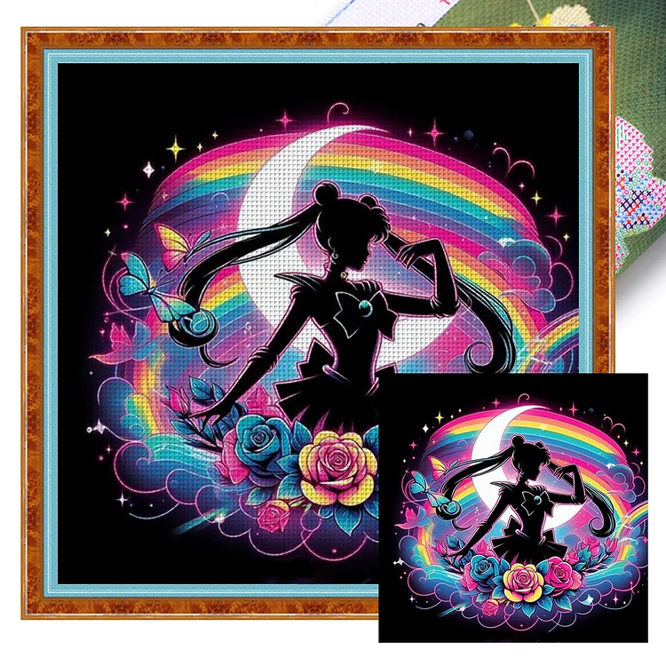 Beautiful Girl Silhouette (40*40cm) 11CT Stamped Cross Stitch gbfke