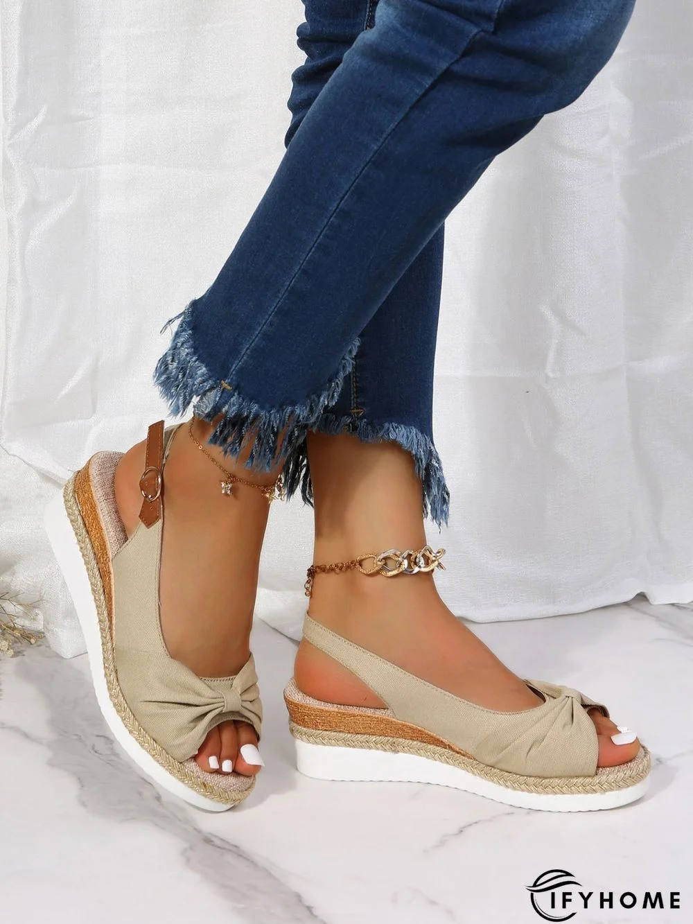 Bow Weave Fish Mouth Wedge Sandals | IFYHOME