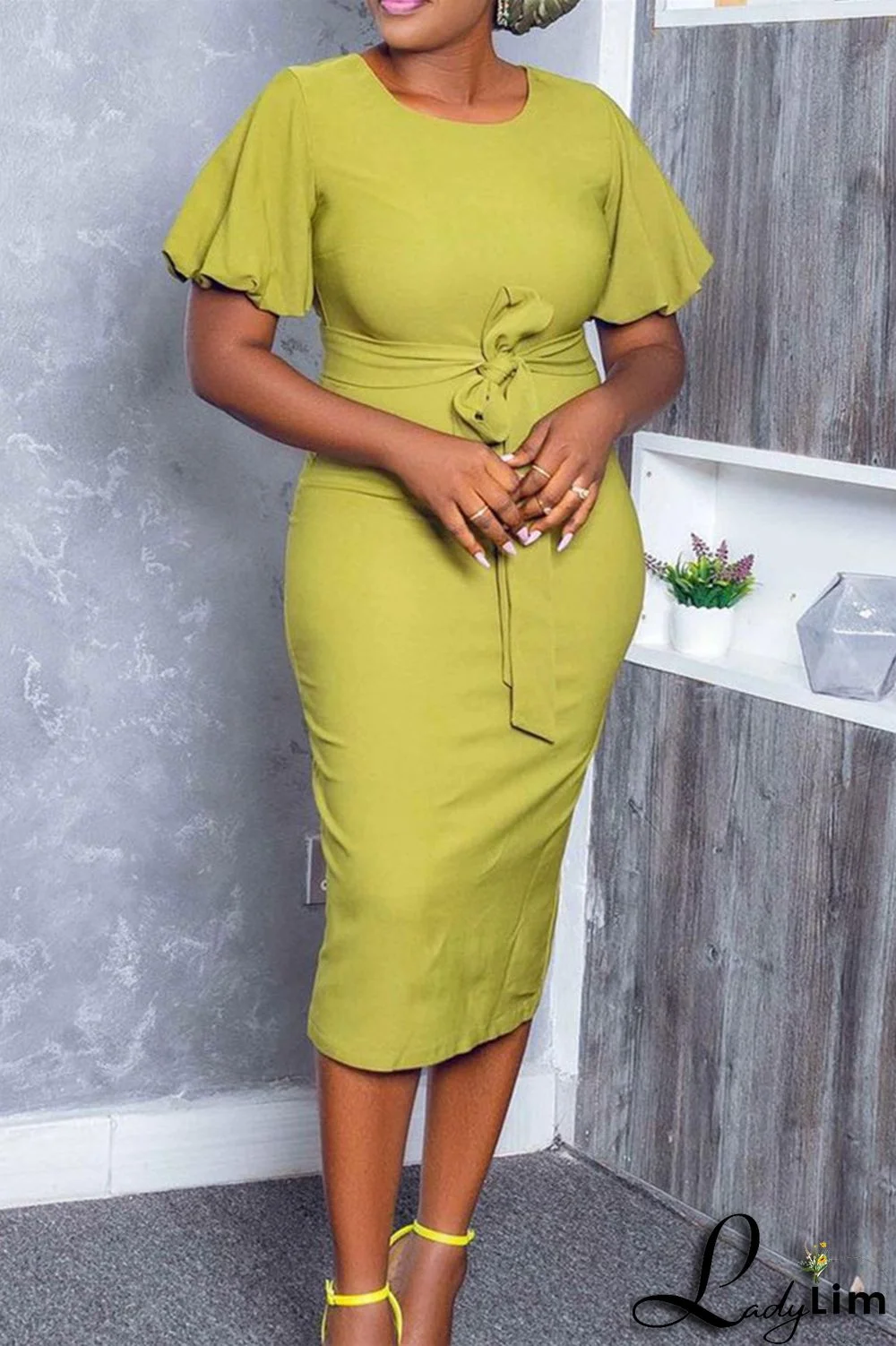 White Fashion Casual Solid Bandage O Neck Pencil Skirt Dresses