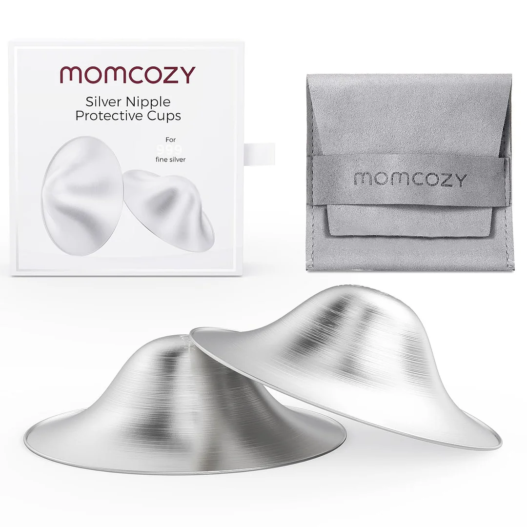 Momcozy 999 Silver Nursing Cups, Hole-Free Design, 999 Silver Nipple Shields, Breastfeeding Essentials, Silver Nipple Shields for Breastfeeding Newborns, Metal Nipple Shields, Regular Size