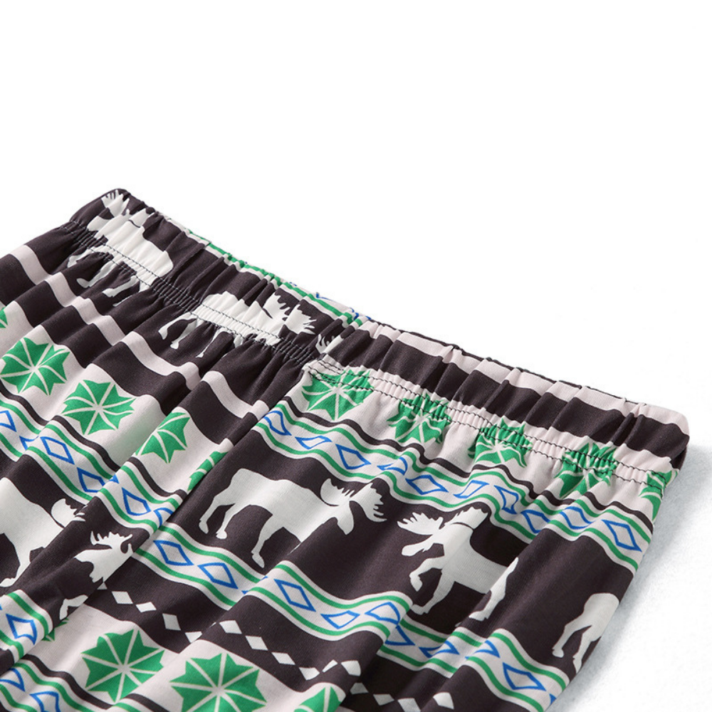 Christmas Elk Printed Green Parent-child Pajama Set