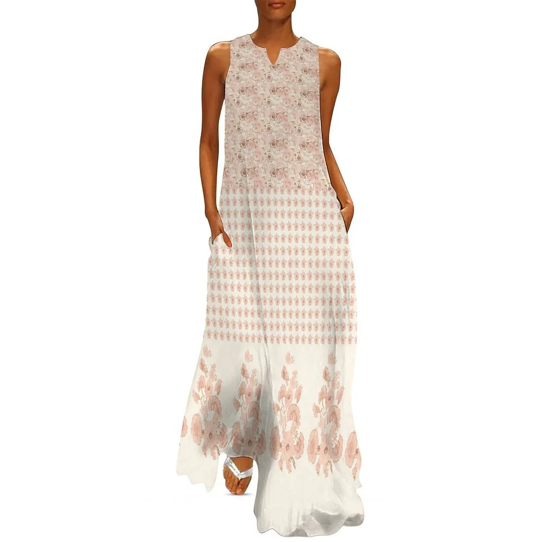 Style & Comfort for Mature Women Plus Size Printed Sleeveless Casual Women Maxi Dress with Pockets in Pattern Floral, Pink