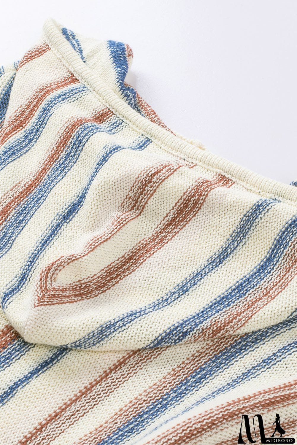 MidiSono - color Striped Knit Kangaroo Pocket Hooded Sweater
