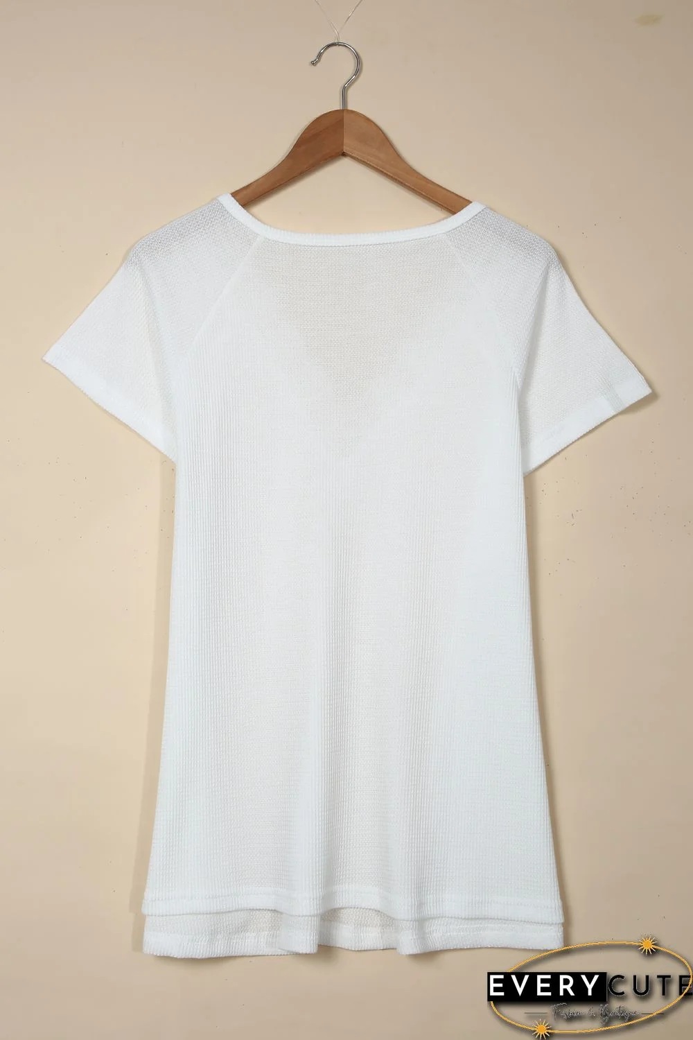 White Lace Crochet Waffle Knit Ruffled V Neck Top