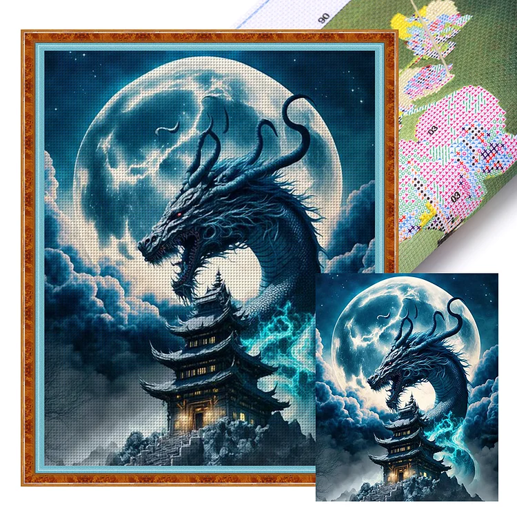 Castle And Dragon In Moonlight (40*50cm) 11CT Stamped Cross Stitch gbfke