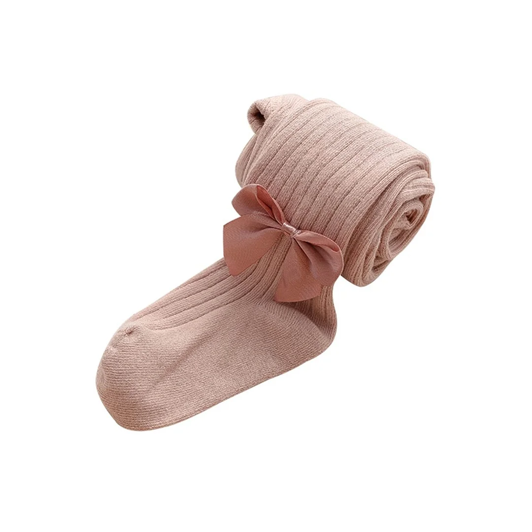 Kids Infant Baby Girls Cute Bowknot Pantyhose Kids Baby Girls Fashion Solid Ribbed Tights for Party Daily Wear 6M-12Years