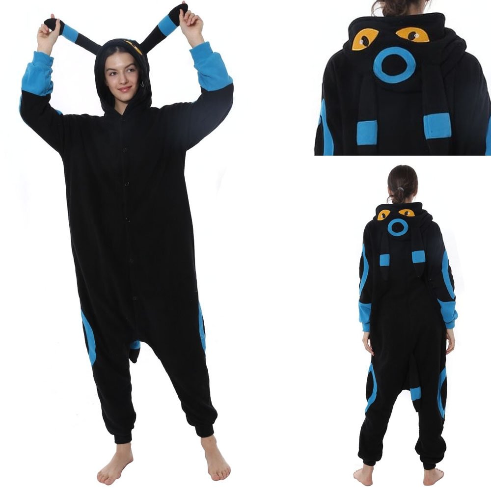 Pokemon Blue Umbreon Eevee Kigurumi Onesie Hoodie Costume Pajamas Black Pajamas-Pajamasbuy