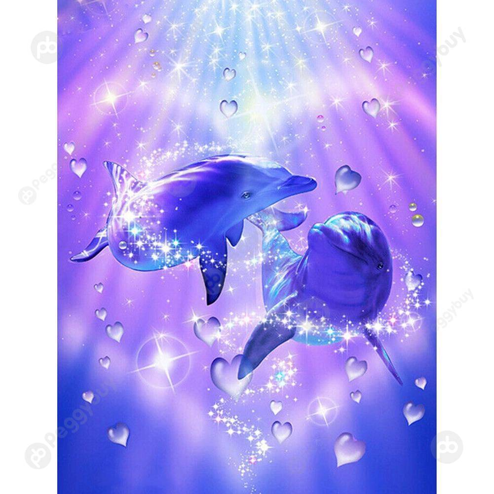 

30*40CM Round Drill Diamond Painting-Dolphin Love, 501 Original