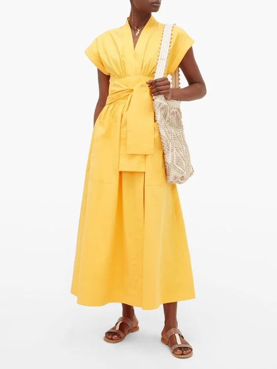 Elegant Solid Color Warp Dress Bright Yellow