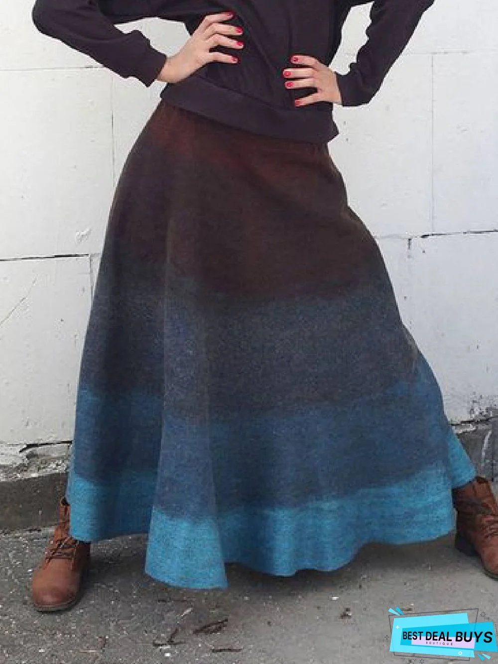 Blue Cotton-Blend Skirt