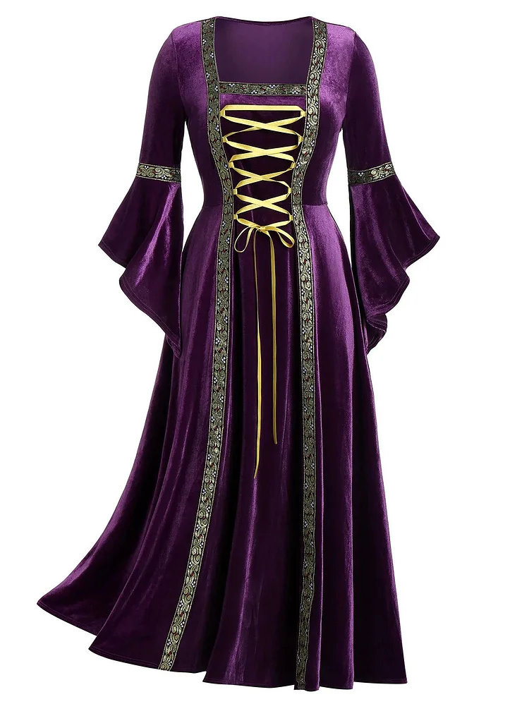 Long Sleeve Lace Up Velvet Dress Gown