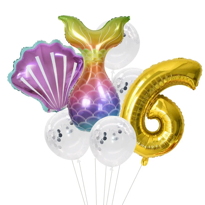 Little Mermaid Party Balloons 32inch Number Foil Balloon Kids Birthday Party Decoration Supplies Baby Shower Decor Helium Globos