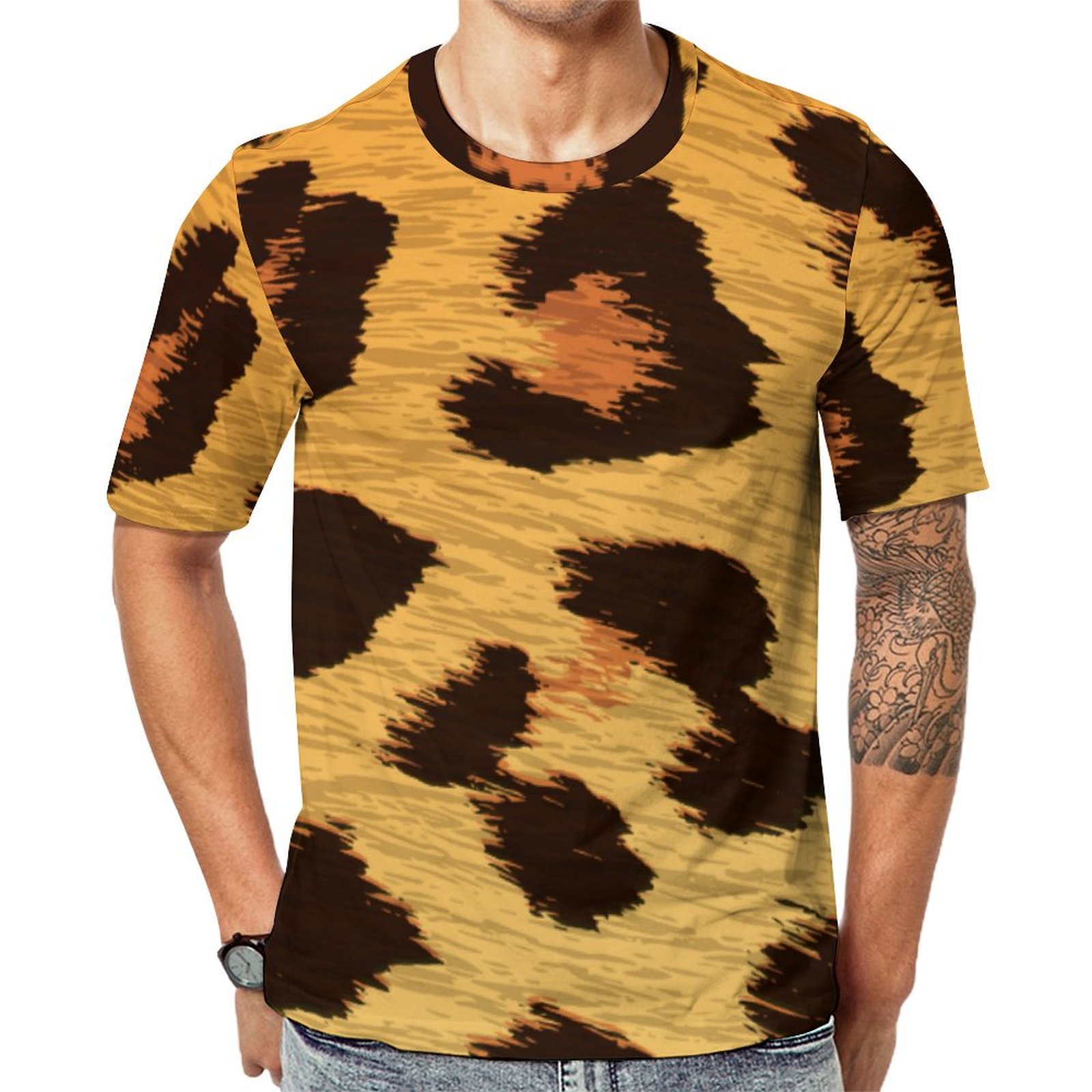 Leopard Print Animal Gold Brown Cheetah Skin Short Sleeve Print Unisex Tshirt Summer Casual Tees for Men and Women Coolcoshirts