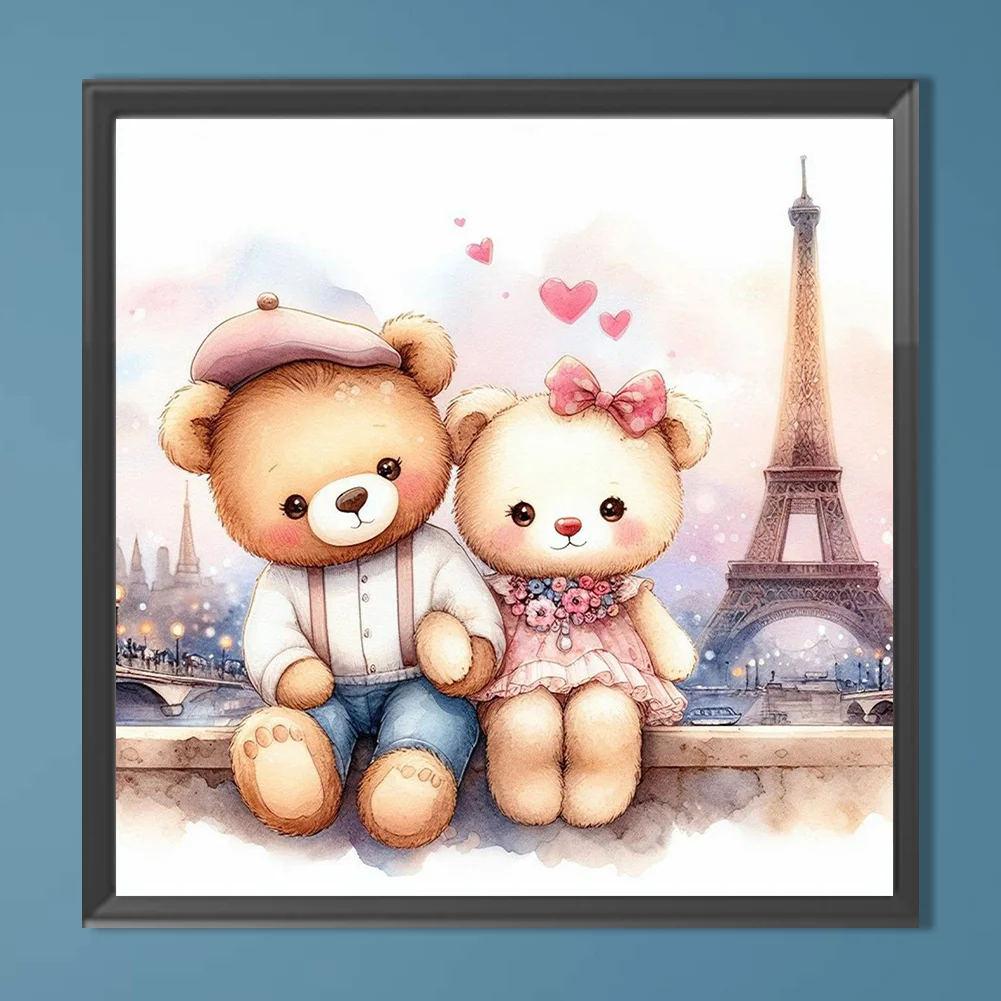 Diamond Painting - Full Round Drill - Couple Bear Eiffel Tower(Canvas|40*40cm)