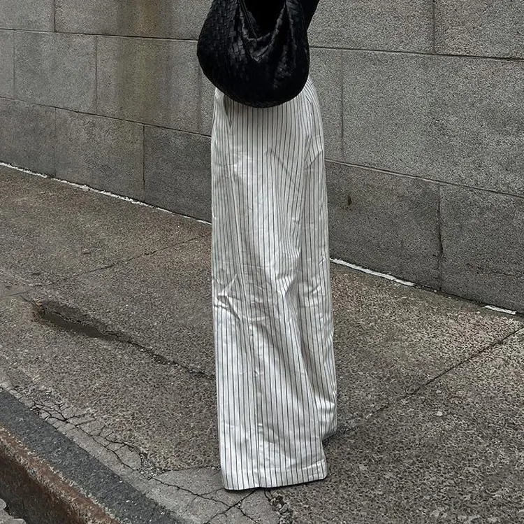 Churchf Churchf Simple Black And White Stripe Casual Wide Leg Pants 2024 New Spring And Autumn Fashion Temperament All-Match Trousers Women