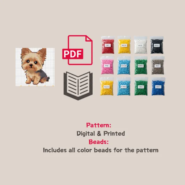 Yorkshire Terrier Dog Pattern Fuse Bead Kit  | Cute DIY Fuse 1191 Beads Set