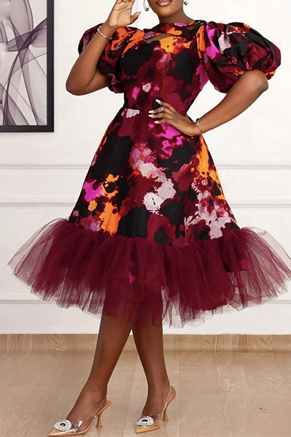 Blooming Stunning Mesh Hem Princess Midi Dress