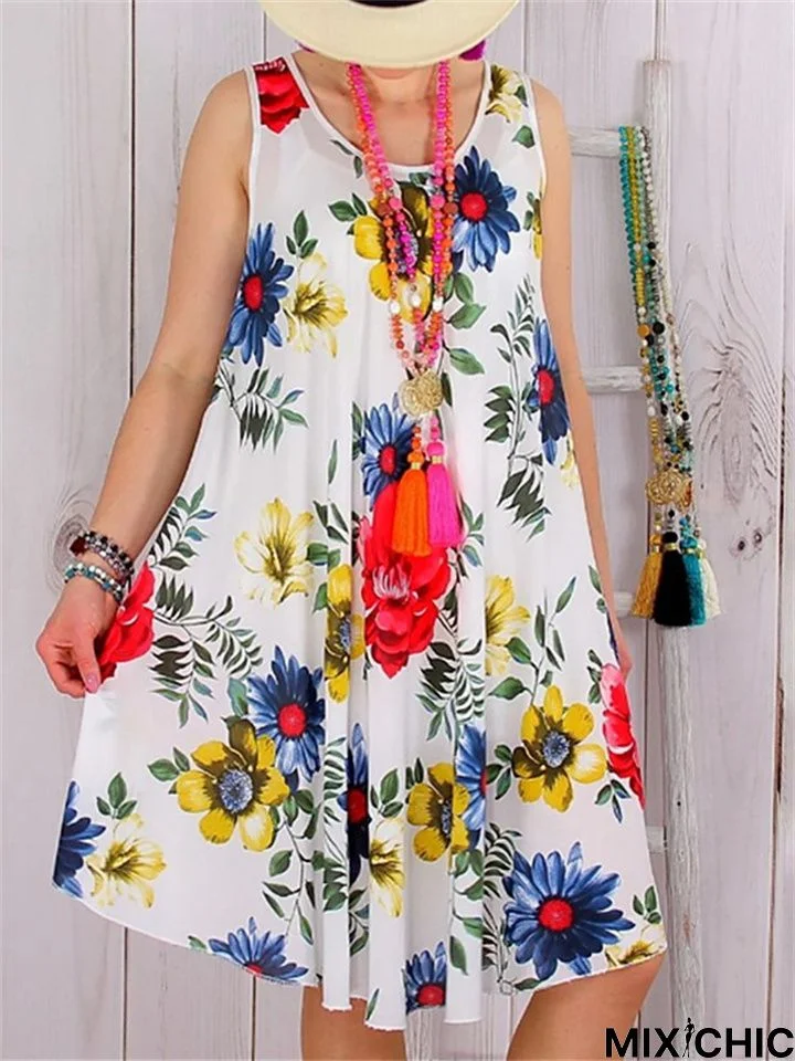 Loose Print Sleeveless Women's Dress