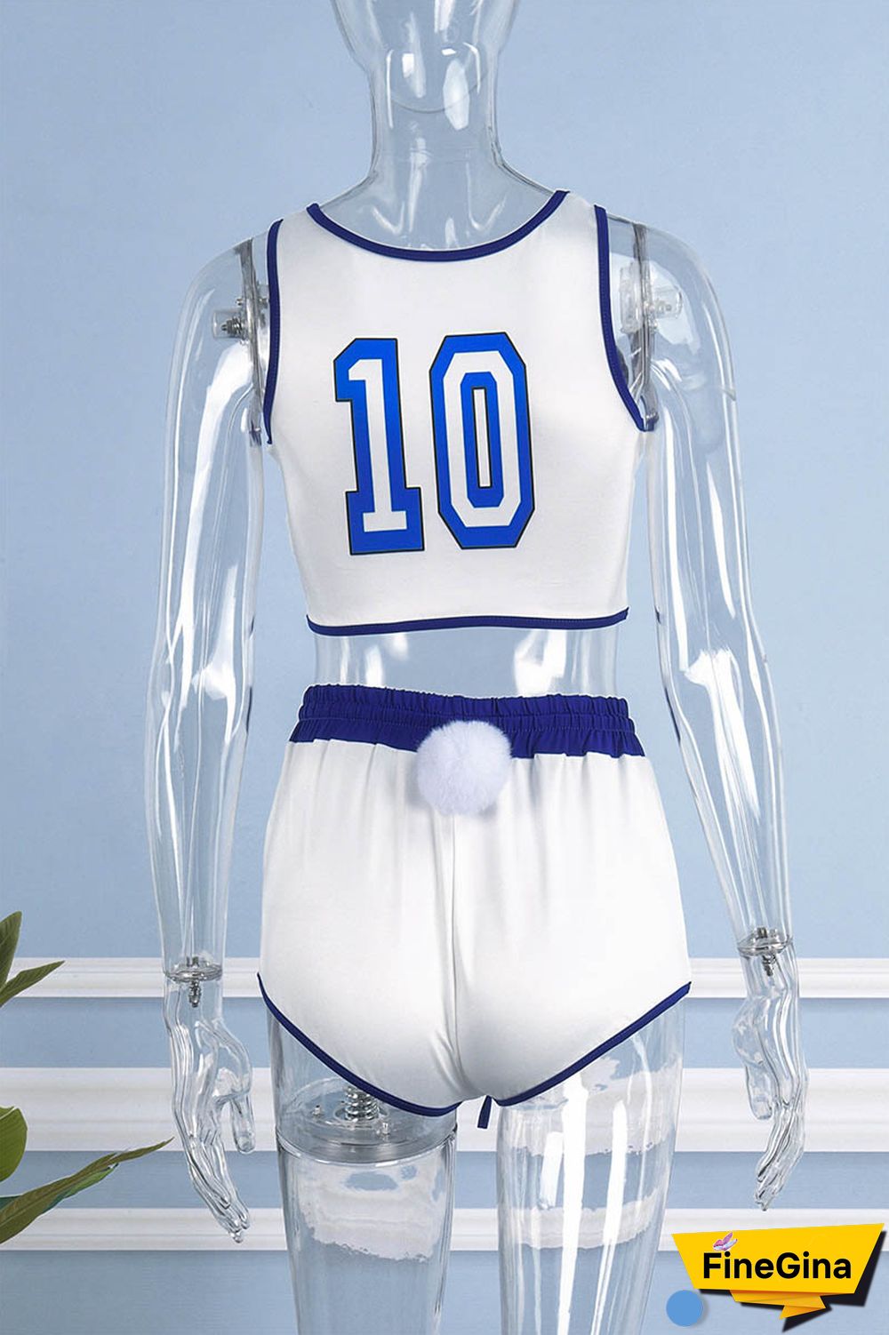 White Party Print Patchwork U Neck Sleeveless Two Pieces