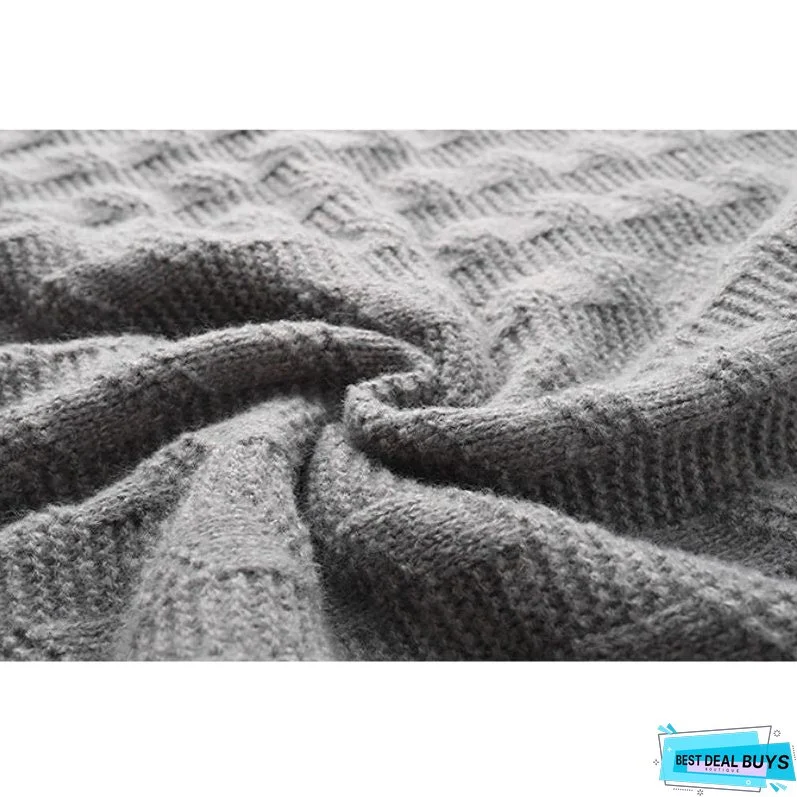 Solid Color Jacquard Turtleneck Sweater