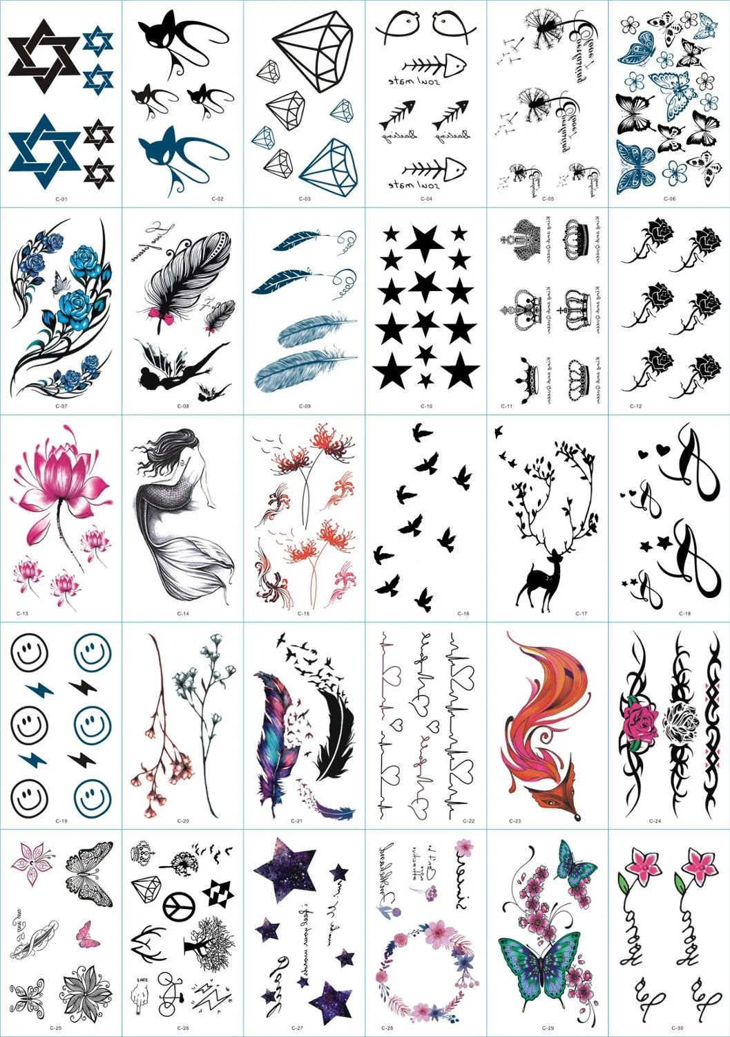 30Pcs Tattoos Stickers Of Temporary Without Repetition Waterproof Tattoo Stickers Adult Children Sexy Body Art Stickers