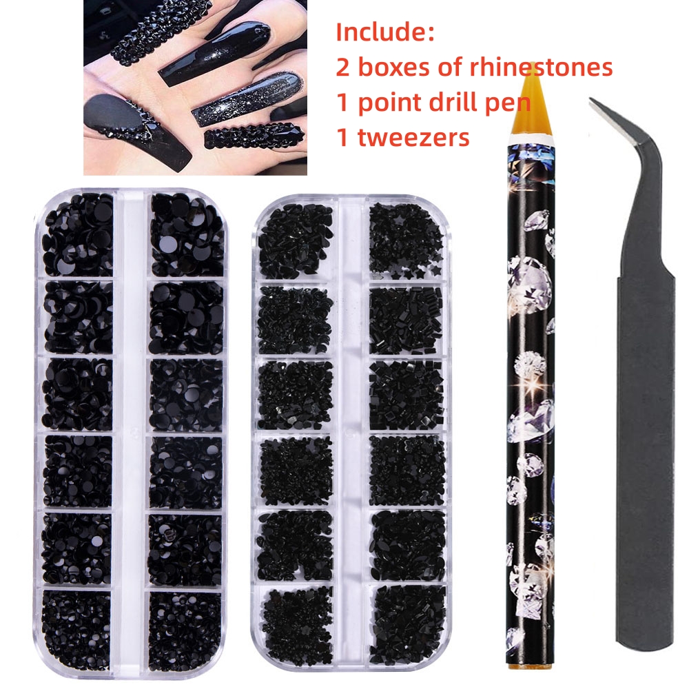 Multi-Size Nail Rhinestones Kit 3D Crystal AB DIY Nail Art Decors Diamond Gems Glitter Manicure Point Drill Pen Tweezers Tools #