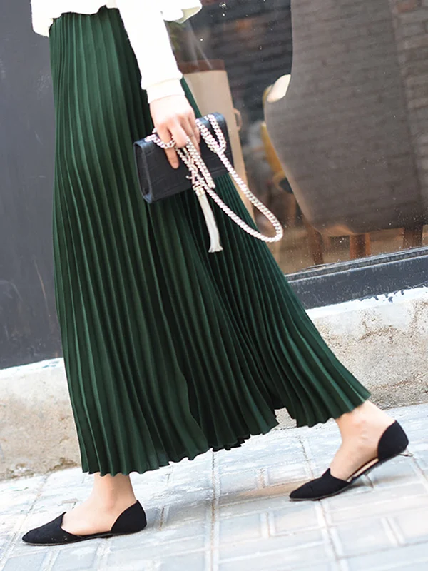 Stylish Pleated Solid Color Elastic Waist Skirts