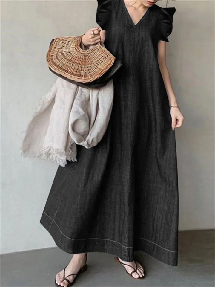 Temperament V-Neck Bohemian Loose Large Size Long Dress
