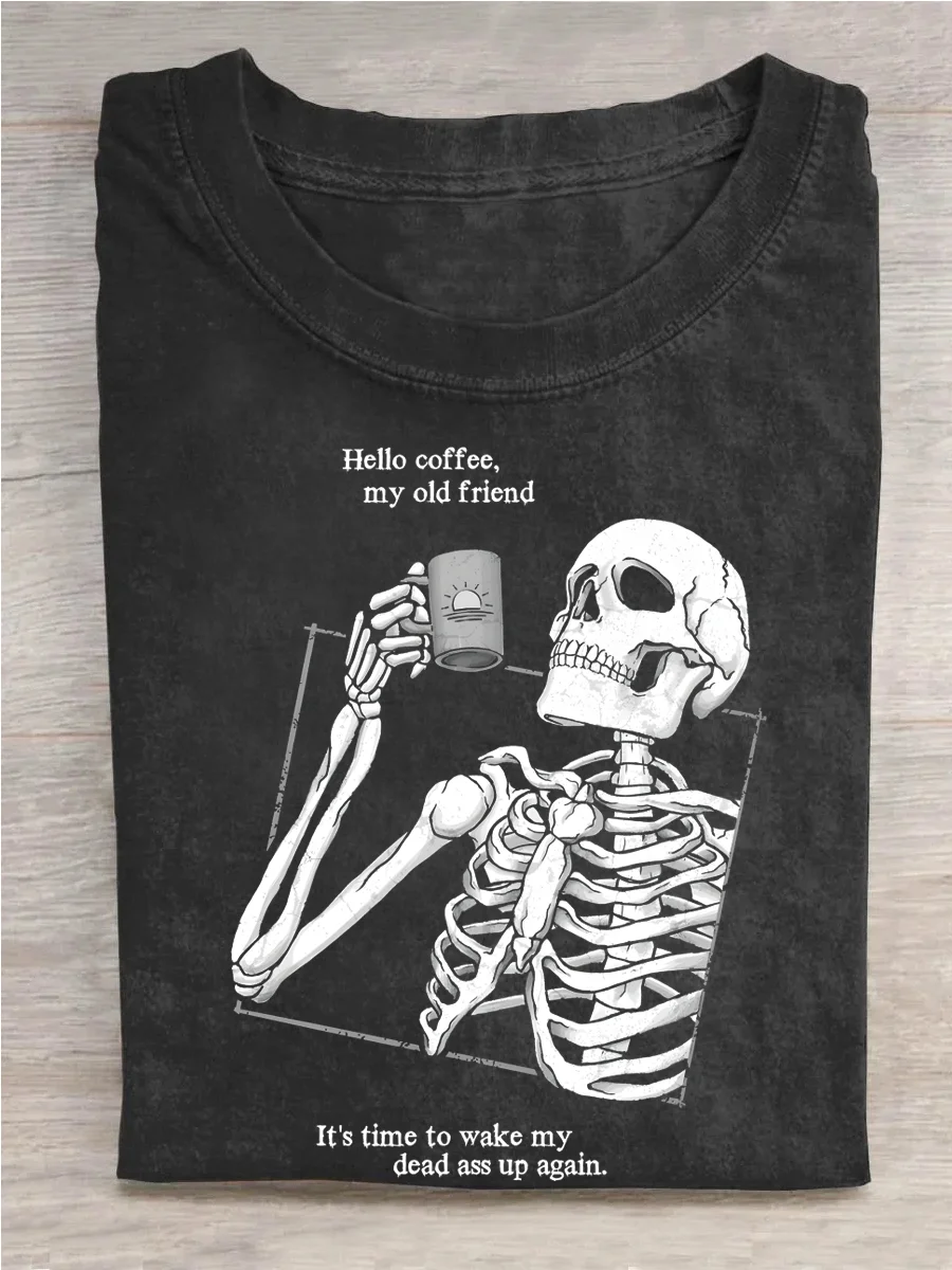 Eagerlys Skeleton Coffee Print T-shirt Eagerlys