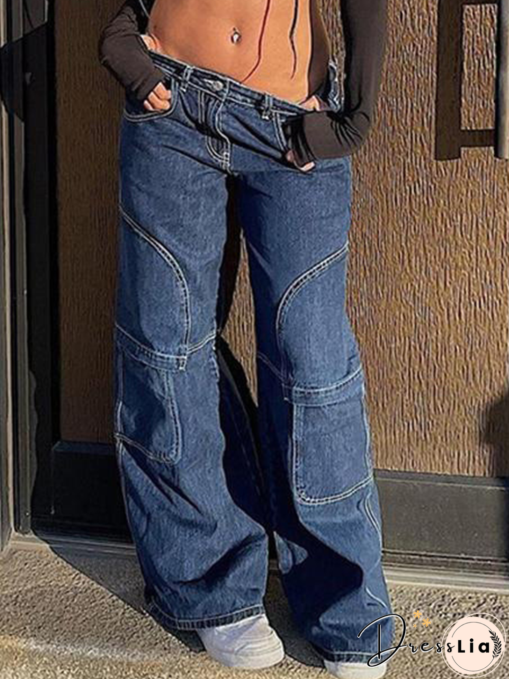 Fast Fashion Side Pocket Wide Leg Jeans Cargo Pants