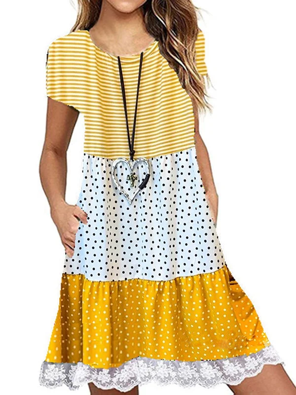 Women Half Sleeve V-neck Solid Color Dress