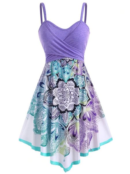 Women and Ladies Summer Spaghetti Straps Dress Bohemian Flower Crossover Empire Waist Dress - Shop Trendy Women's Fashion | TeeYours
