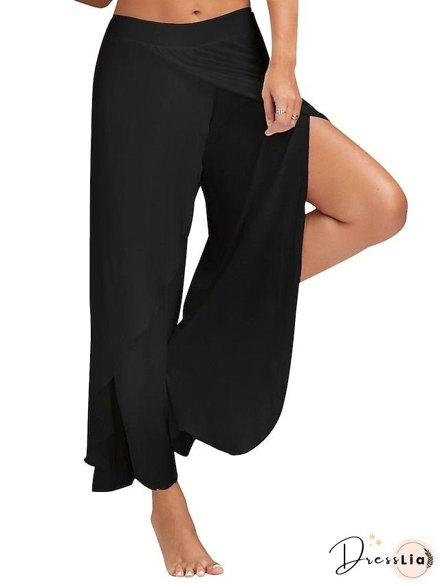 Women's Culottes Wide Leg Chinos Pants Trousers Baggy Black White Wine Mid Waist Basic Casual / Sporty Casual Daily